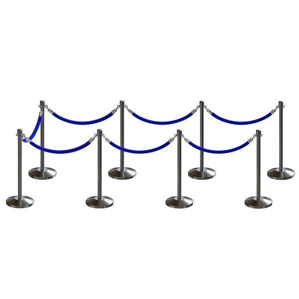 Montour Line Stanchion Post and Rope Kit Sat.Steel, 8 Crown Top 7 Blue Rope C-Kit-8-SS-CN-7-PVR-BL-PS